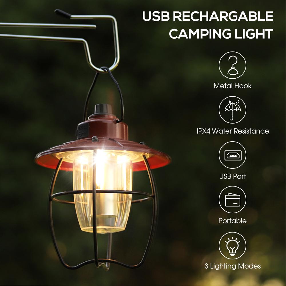 USB Recharegable Camping Lantern Hanging Tent Light for Outdoor Camping Fishing Backpacking