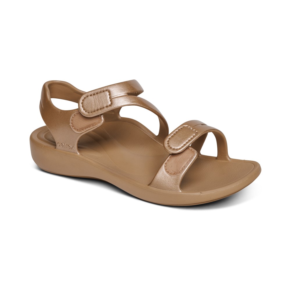Sandal sức khoẻ nữ Aetrex Jillian Sport Champagne - Giày đệm nâng vòm chống đau chân