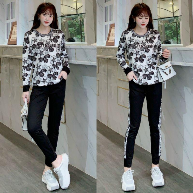 SÉT BỘ THỜI TRANG PHỐI HỌA TIẾT TAY DÀI