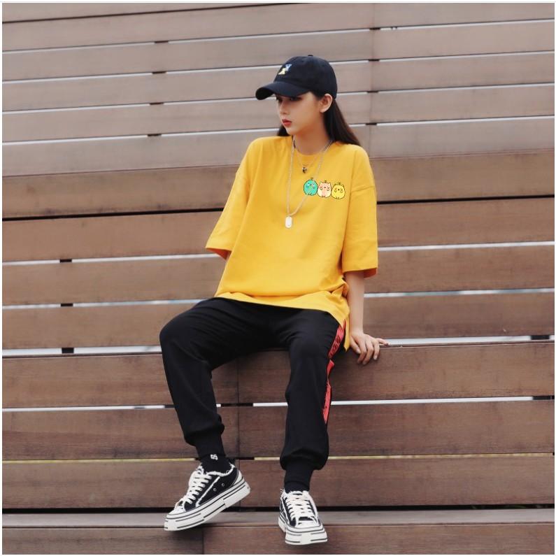 Áo Phông Tay Lỡ 3 Gấu Béo Vàng - Đen Dáng Unisex