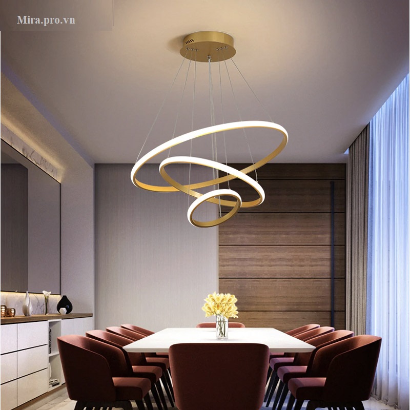 đèn thả trần 3 vòng LED 30-50-70 trang chí phòng khách bàn ăn tích hợp LED 3 chế độ màu