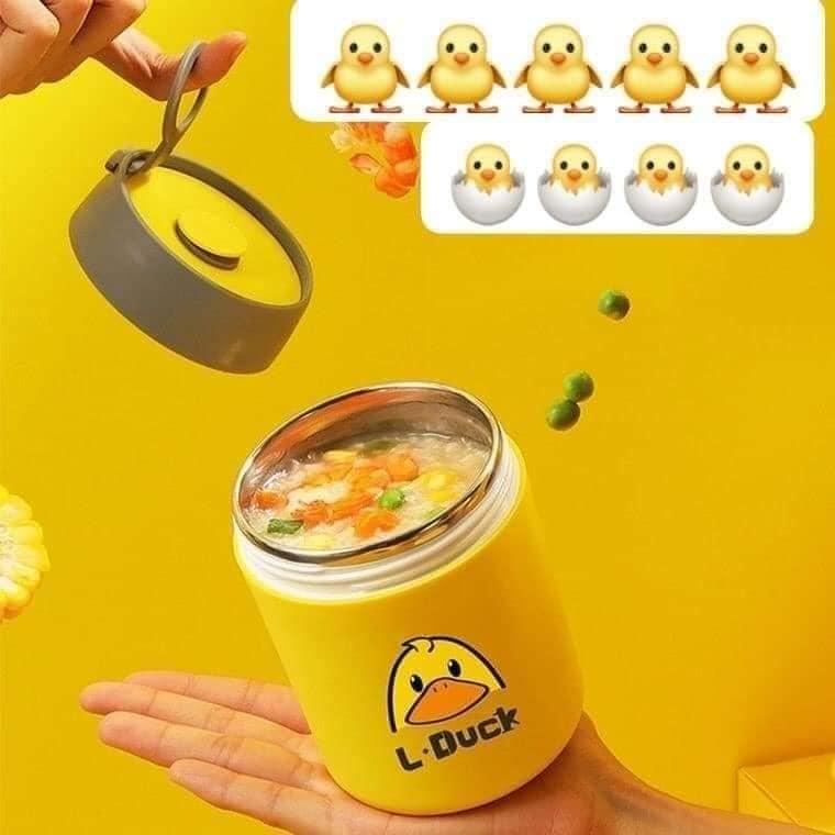 Bình ủ cháo con vịt vàng cho bé ruột inox 304 cao cấp - Ca giữ nhiệt đồ ăn cho trẻ dung tích 500ml