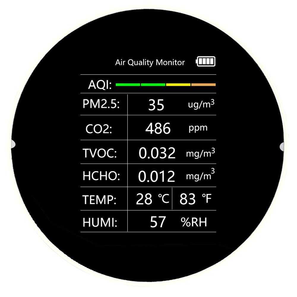 Multifunctional Air Quality Detector 7 In 1 PM2.5 TVOC CO2 HCHO Temperature Humidity AQI Detector Home Desk Office Car Indoor Air Quality Monitor