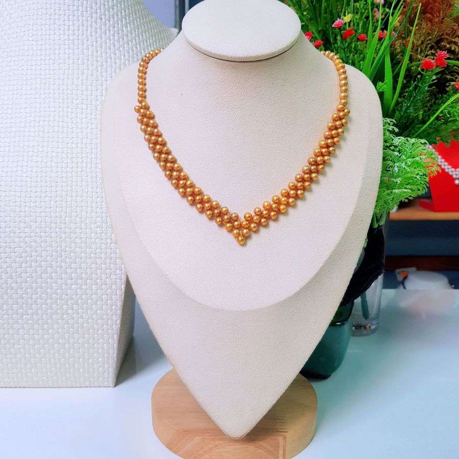 Vòng Cổ Ngọc Trai Nước Ngọt Thiên Nhiên Cao Cấp - Trái Tim Vàng Son - Trang Sức Cô Tấm - GOLDEN PEARL - CTJ0212 - Vàng