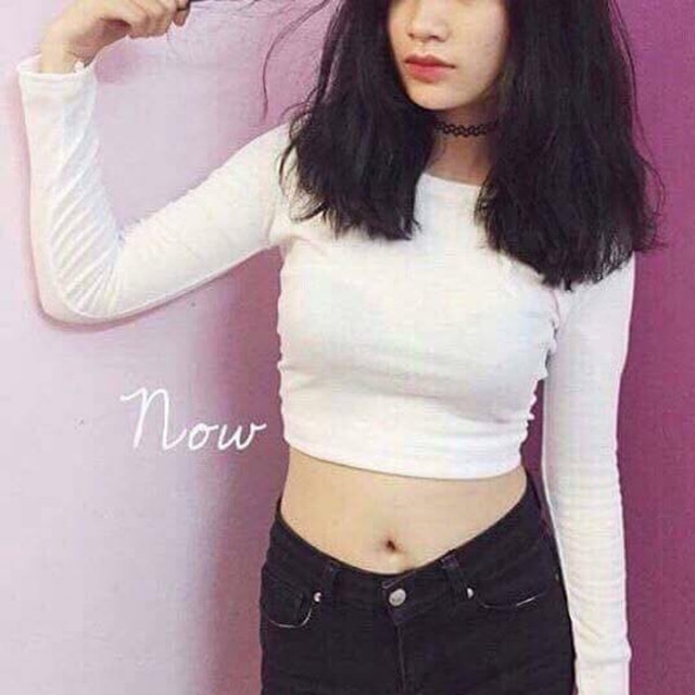 áo croptop dài tay chất zip hai màu năng động