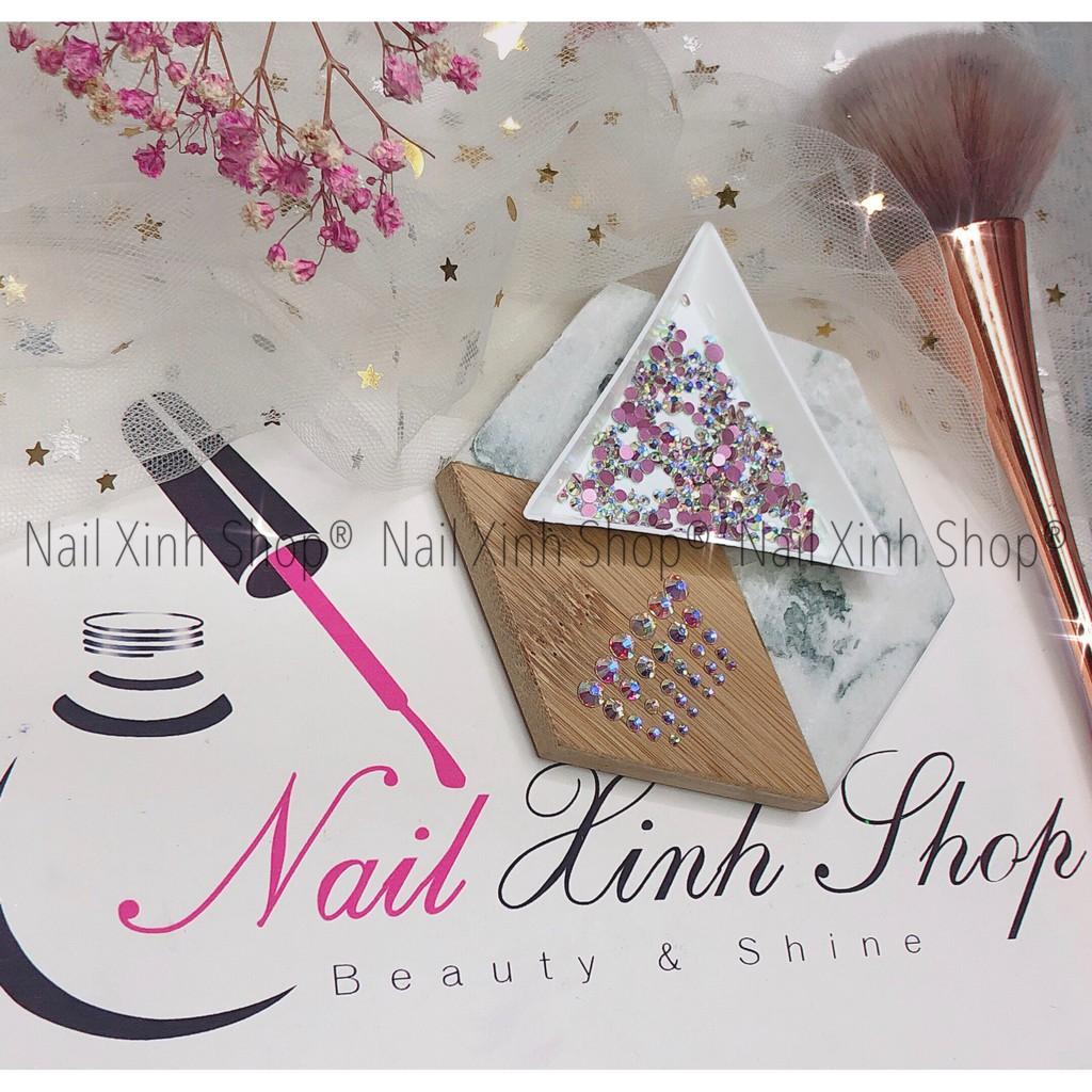 Đá trang trí móng, đá nail hộp tròn, phụ kiện nail, trang trí mong tay cao cấp 2020 (đá cắt 6D, đa giác, sáng -đẹp)