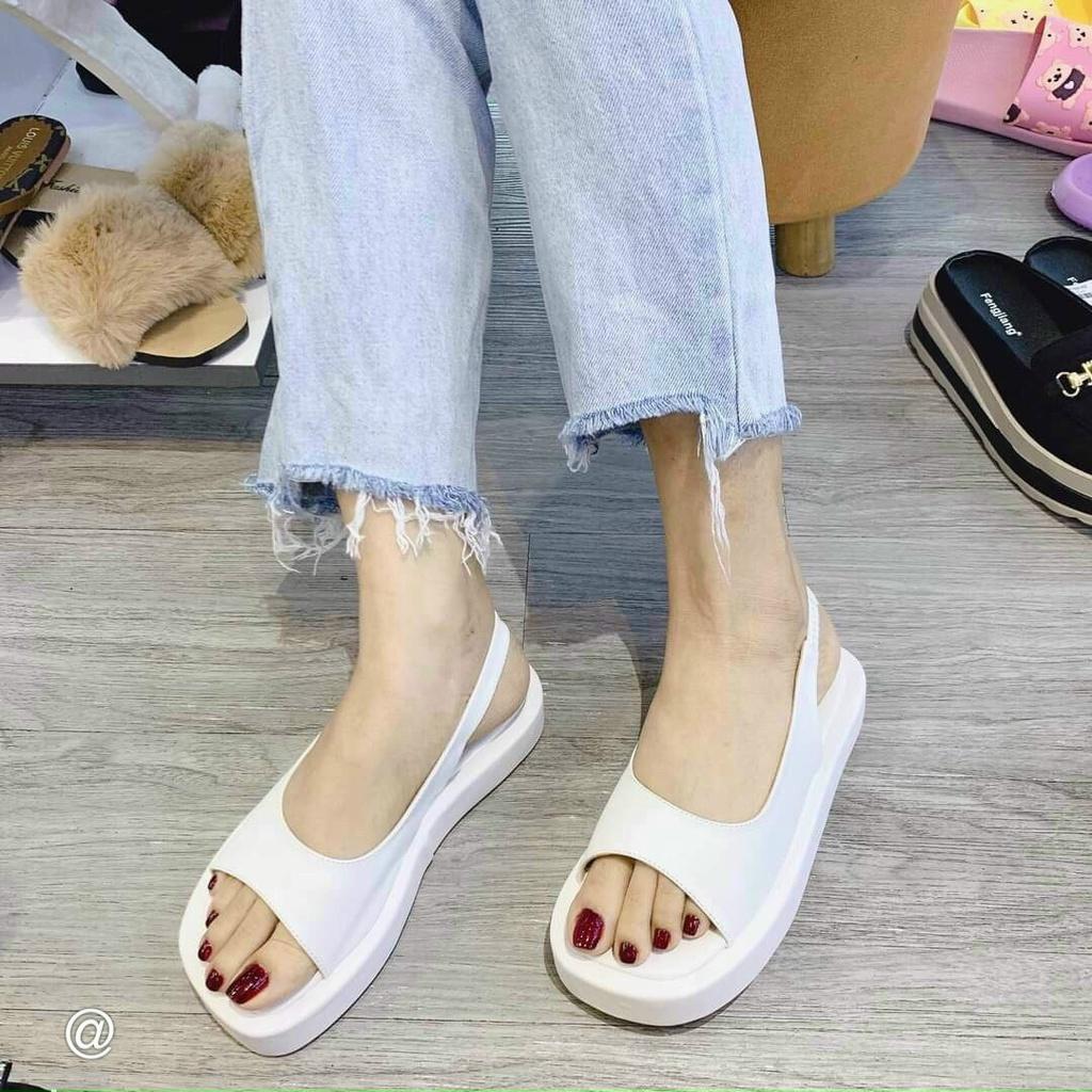 Dép Sandal nữ đế bánh mì 2P QUAI NGANG HẬU THUN mới trend