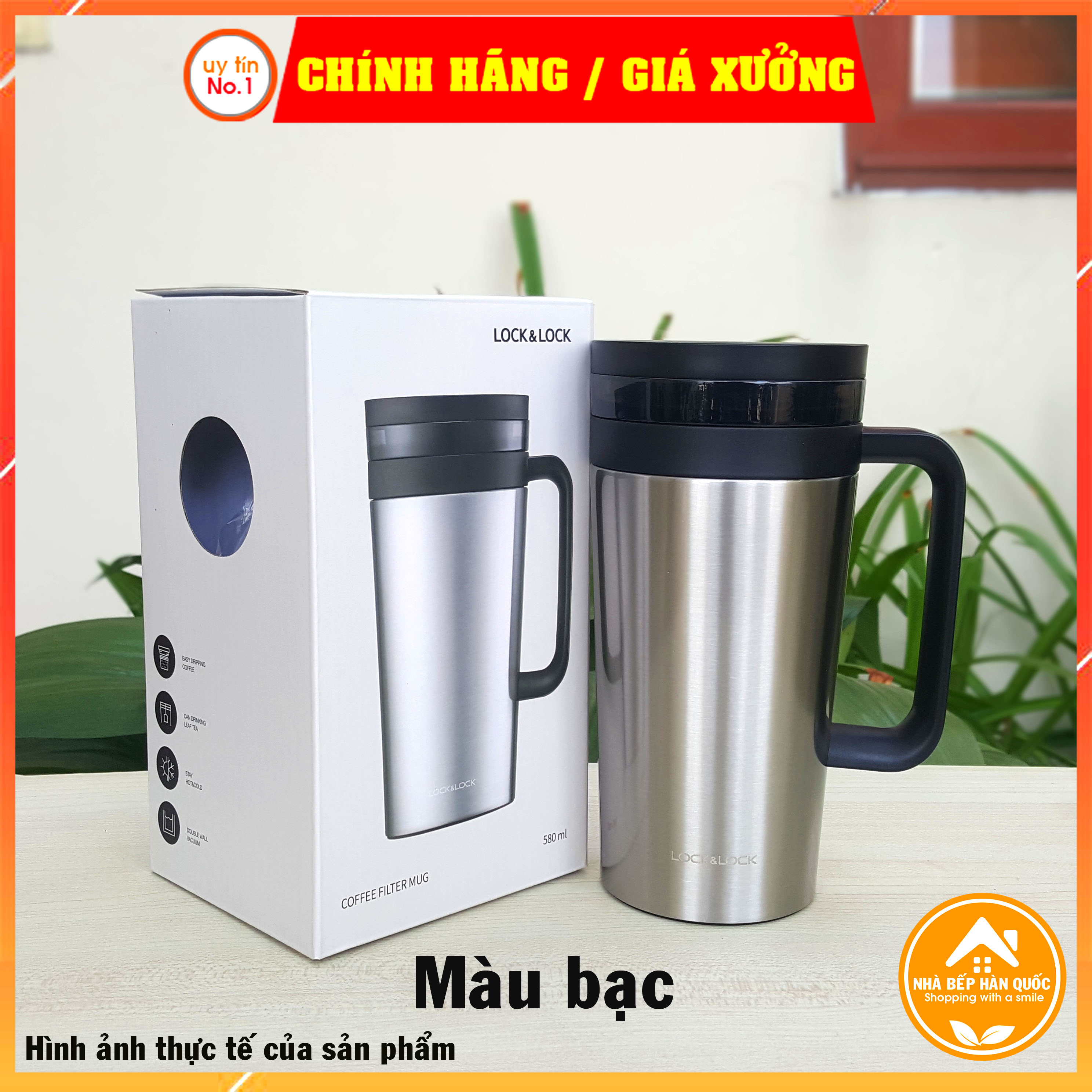 Ly giữ nhiệt có lọc bằng inox Lock&amp;Lock Coffee filter mug dung tích 580ml LHC4197