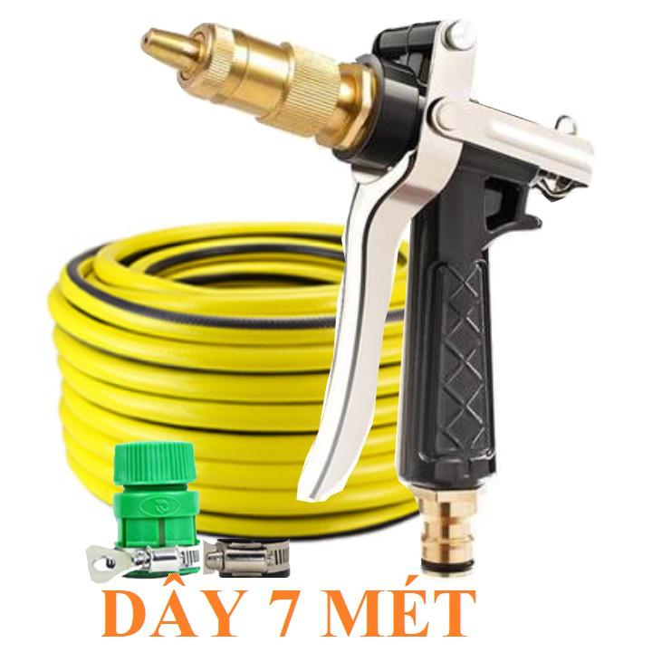 Bộ dây vòi xịt nước rửa xe, tưới cây . tăng áp 3 lần, loại 7m, 10m 206236 đầu đồng,đai, nối vòi,