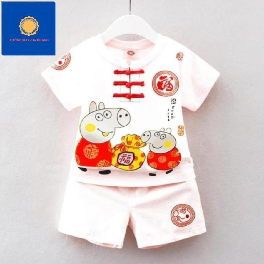 MS: 190508 - Đồ bộ quần áo thun bé trai, bé gái ngắn tay, kiểu tàu, họa tiết ngày Tết - Xưởng may Gia Khang