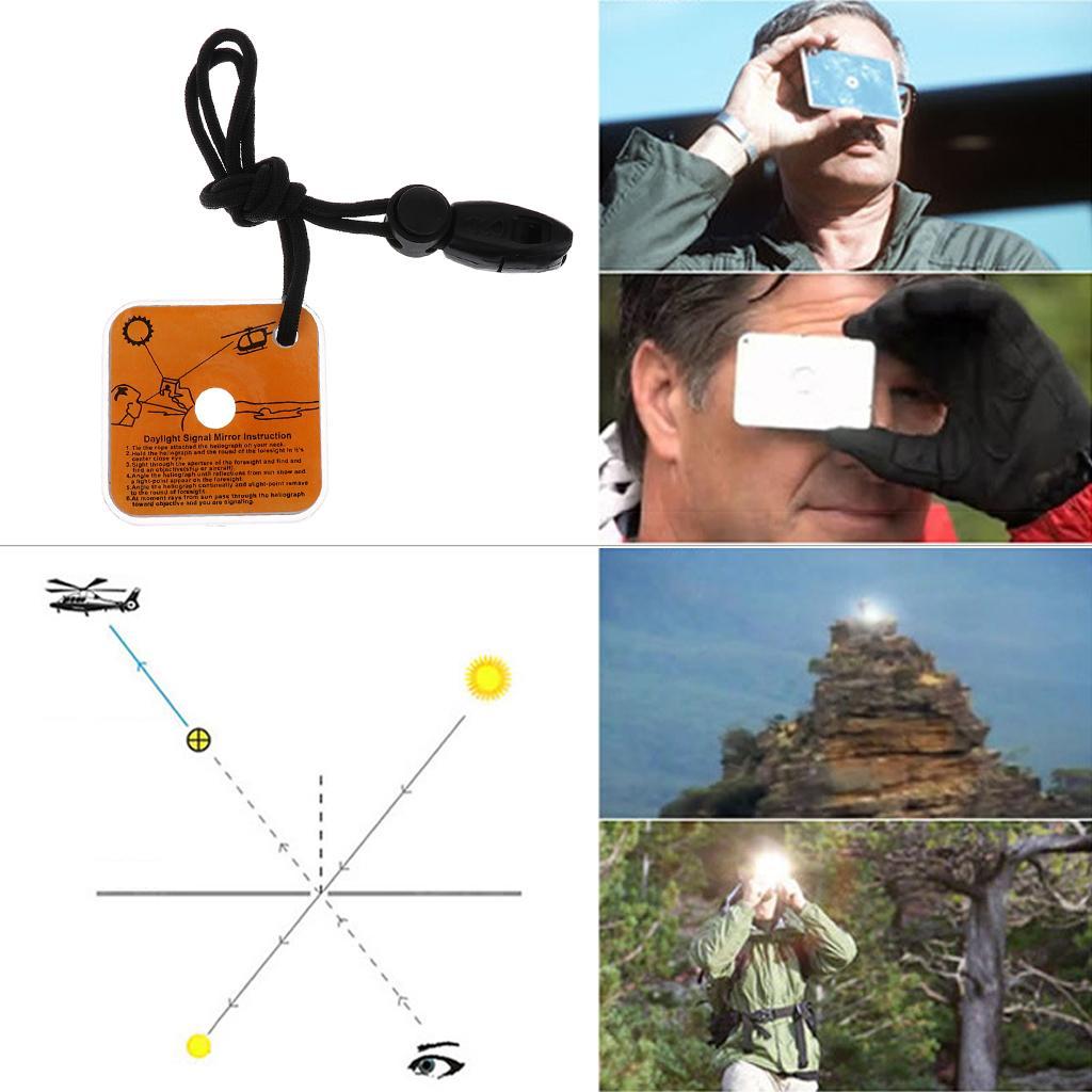 2PCS Signal Mirror Lightweight Survival Emergency Signaling Tool with Whistles and Necklace, Pocket Size