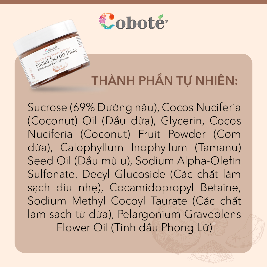 Cobote - Đường Nâu Tẩy Tế Bào Chết, Chăm Sóc Da Mặt, Sáng Da, Săn Chắc, Khỏe Tự Nhiên 160g