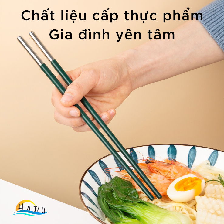 [10 Đôi] Đũa Ăn Cơm Cao Cấp Kiểu Nhật Bản Kháng Khuẩn Chịu Nhiệt Sợi Thủy Tinh Khảm Inox Màu Xanh Bắc Âu HADU