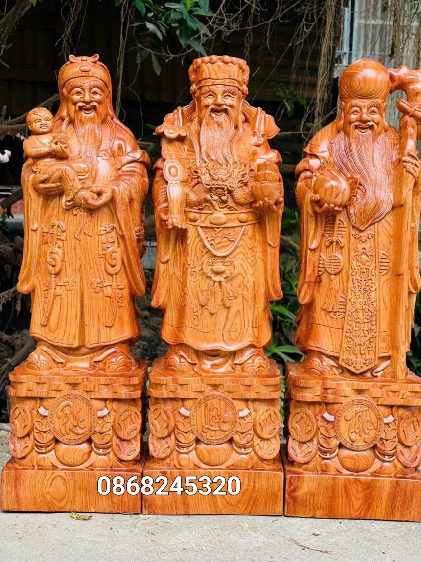 Bộ tượng phật tam đa phúc lộc thọ bằng gỗ hương đá kt 60×18×15cm