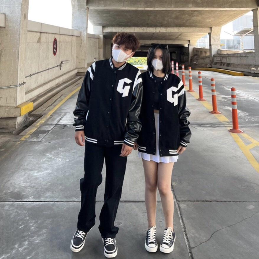 Áo KHOÁC BOMBER CHỮ G (NHUNG PHỐI DA) Ulzzang Unisex