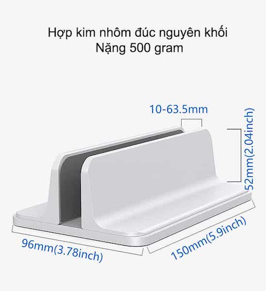 Đế kẹp, giá đỡ nhôm nguyên khối kiểu dựng đứng một khe cắm dành cho Máy tính xách tay, Laptop, Macbook, Ipad, Surface