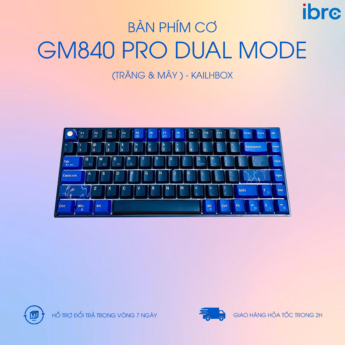 Bàn phím cơ không dây Dual Mode Newmen GM840 Pro (Trăng&amp;Mây) KailhBox - Hàng chính hãng