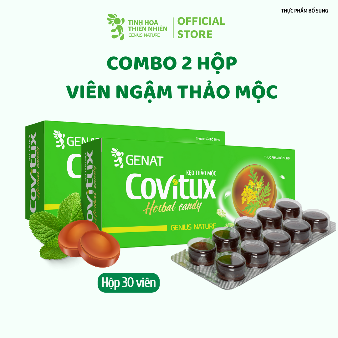 Combo 2 hộp - Kẹo thảo mộc Covitux (30 viên) - Genat - Tinh hoa thiên nhiên