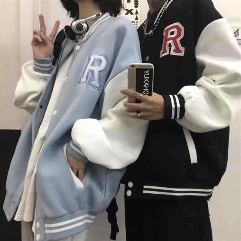 Áo Khoác Bomber Chữ R Form Rộng Unisex - Áo Khoác Nỉ Thu Đông Ulzzang