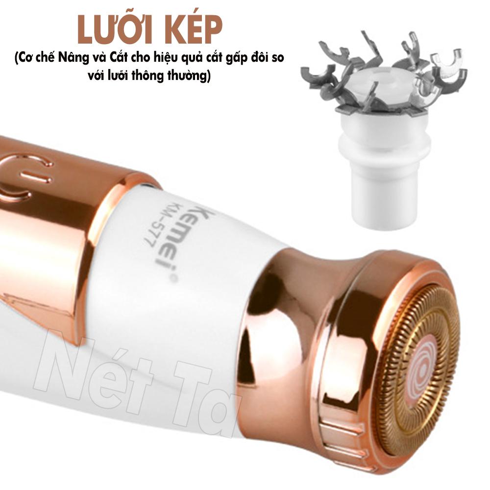 Máy cạo lông chuyên dụng Kemei KM-577 sử dụng pin tiểu AA dễ thay dùng cạo lông toàn thân, tẩy lông bikini, tay chân mặt