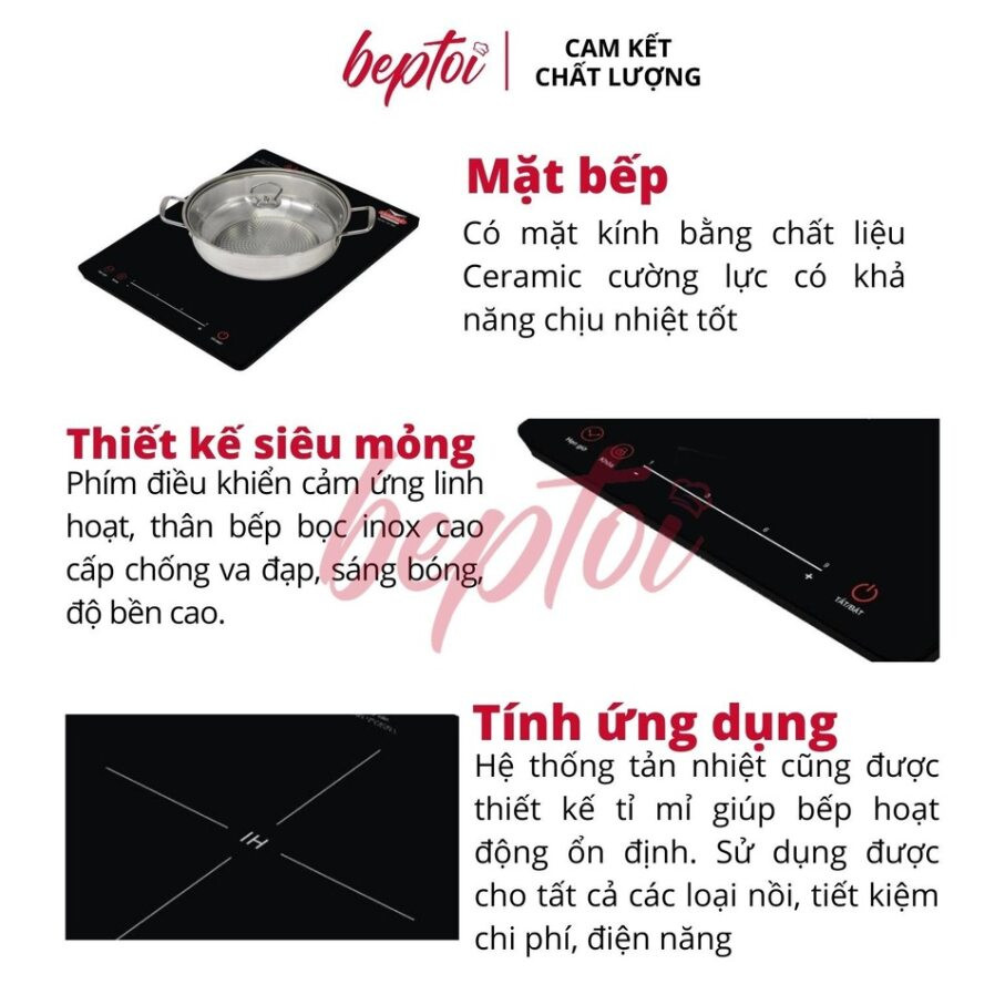 Bếp từ đơn cao cấp Ladomax, bếp điện từ mặt kiếng chịu lực công suất 2200W HA-662 _Hàng chính hãng