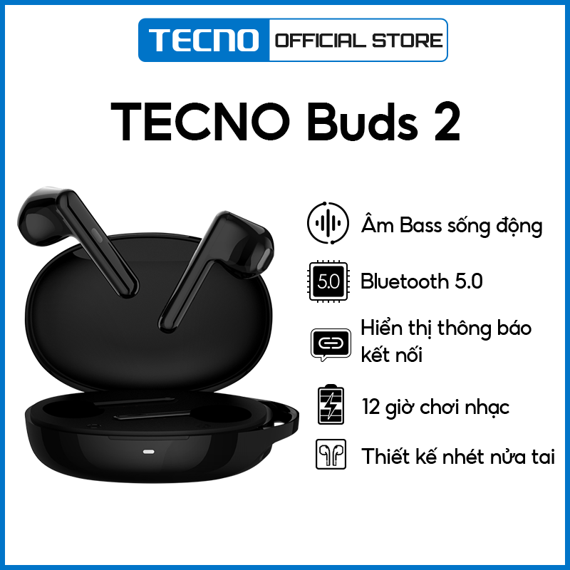 Tai nghe không dây kết nối Bluetooth TECNO BUDS 2 | Microphone gắn trong | Thiết kế tinh tế - Hàng Chính Hãng