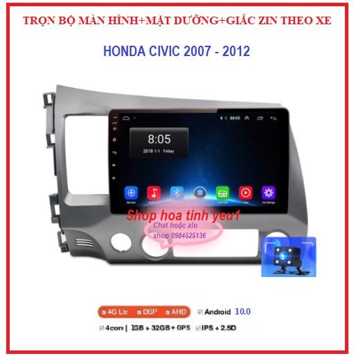 .Bộ Màn hình android 10 inch+ mặt dưỡng và giắc zin theo xe HONDA CIVIC 2007-2012, Đầu DVD Android Cho Ô Tô Tích Hợp GPS