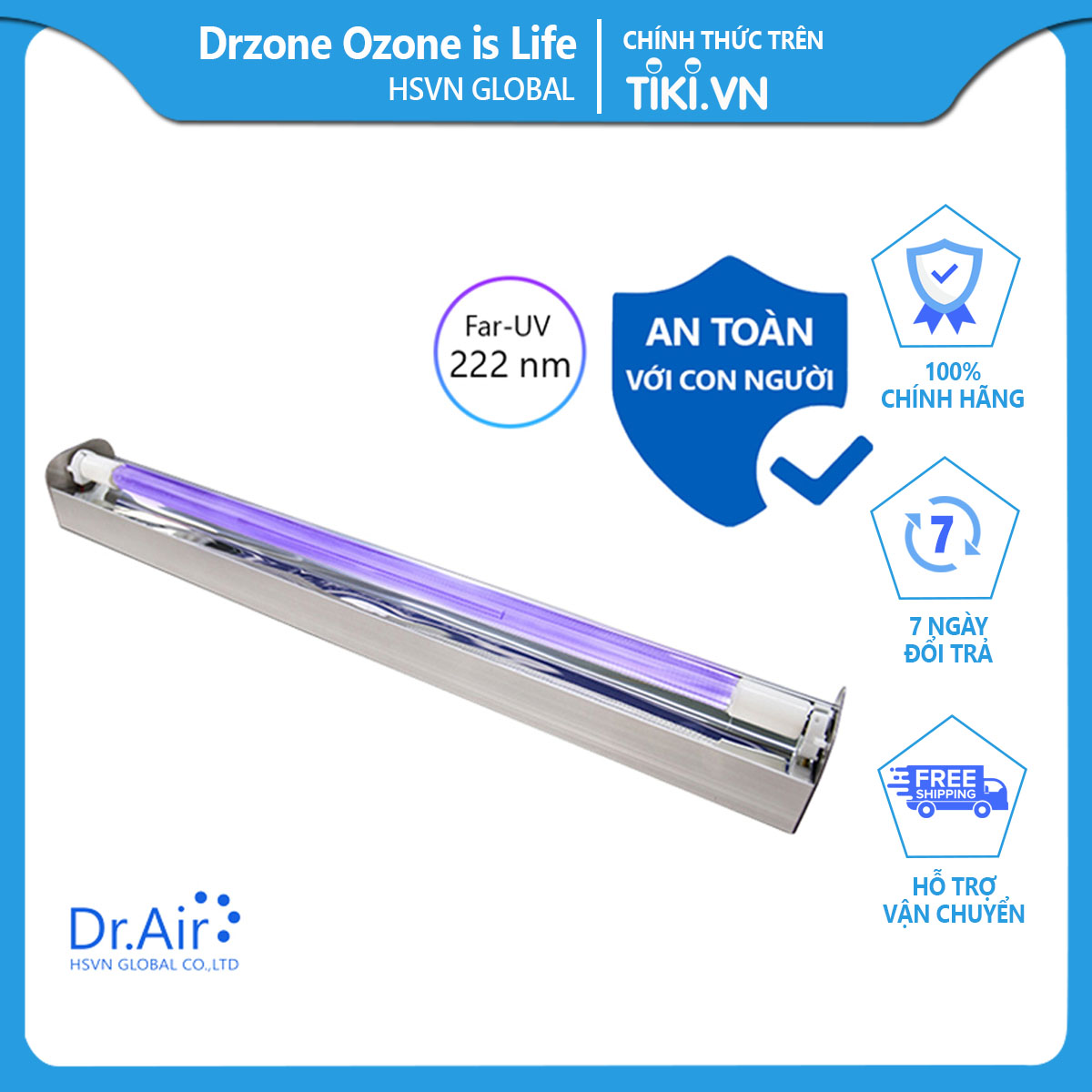Đèn UV diệt khuẩn Dr.Ozone Dr.Air UV-222 loại treo tường - Hàng Chính Hãng