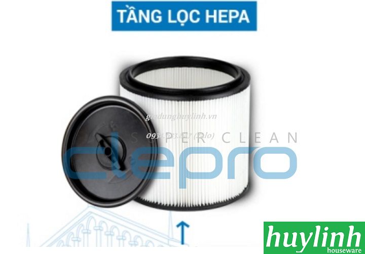 Máy hút bụi công nghiệp khô và ướt Clepro S1/30 - 30 lít - Công suất 1200-1600W - Có lọc Hepa - Hàng chính hãng