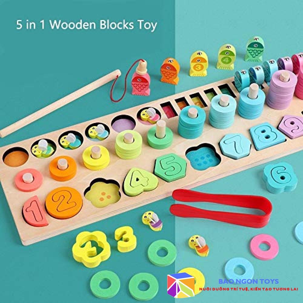 BẢNG GỖ 5 IN 1 RÈN LUYỆN ĐA KỸ NĂNG CHO BÉ , ĐỒ CHƠI MONTESSORI GIÚP BÉ HỌC CHỮ CÁI, SỐ ĐẾM VÀ MÀU SẮC