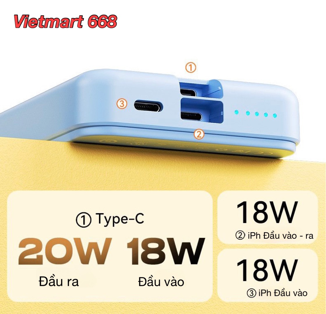 Sạc Dự Phòng Từ Tính Không Dây Đa Năng 10000mAh WEKOME WP-47 - Hỗ Trợ Sạc Nhanh PD 20W, Sạc Không Dây Từ Tính Max 15W - Hàng Chính Hãng