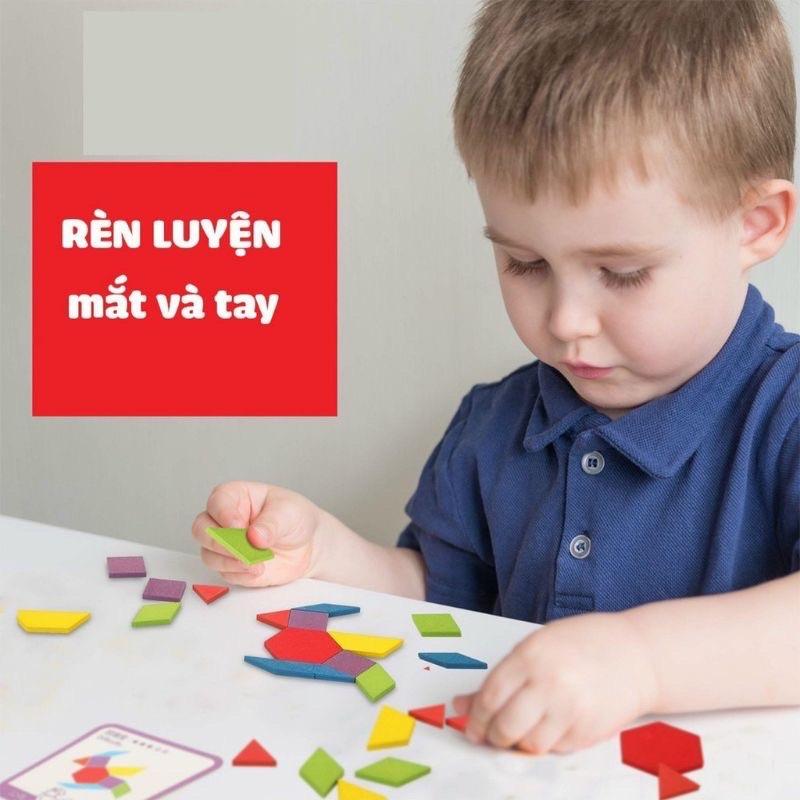 Đồ chơi ghép hình khối Pattern Blocks 155 chi tiết Montessori cho bé từ 3 tuổi phát triển trí tuệ