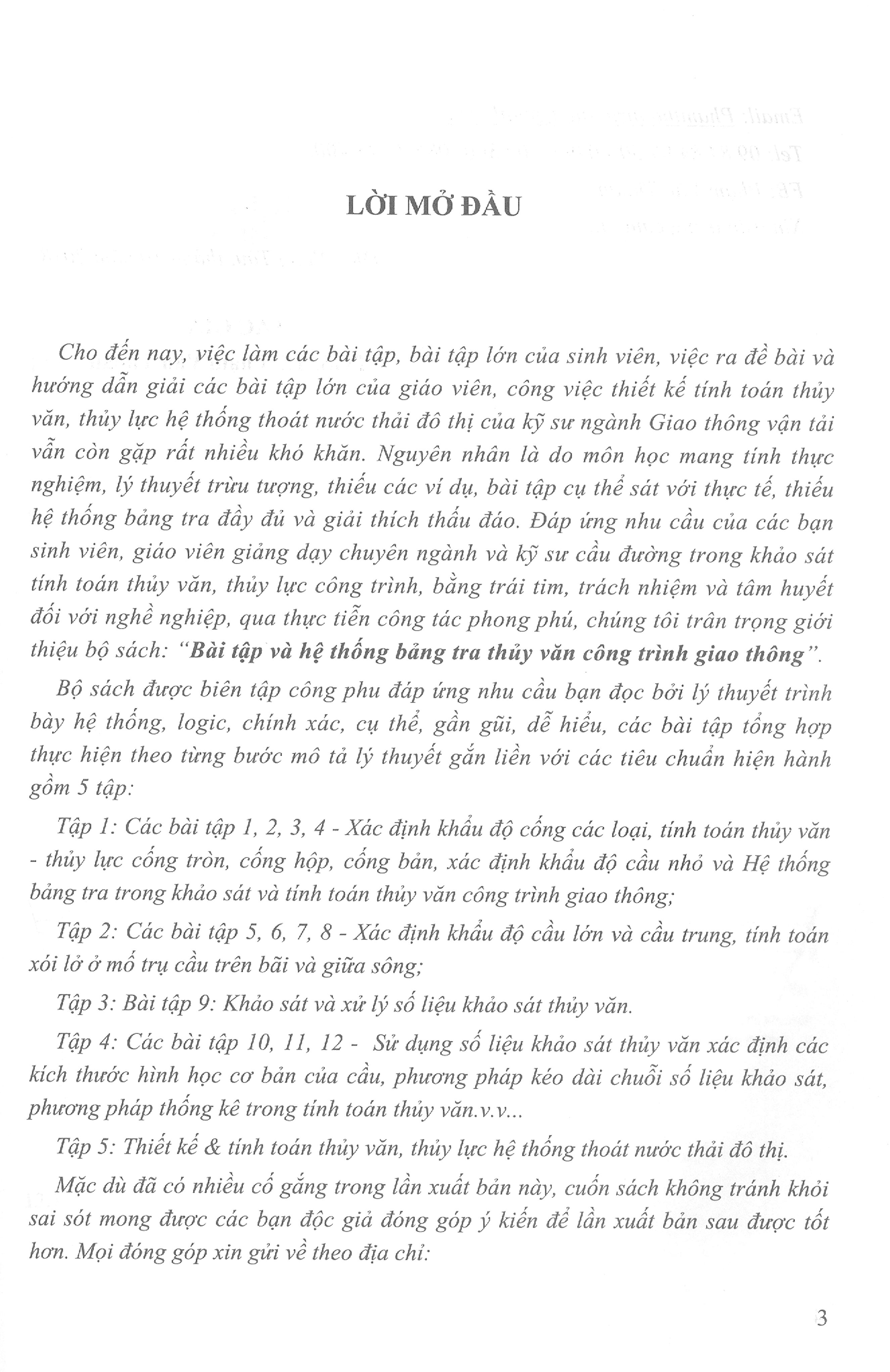 Bài Tập Và Hệ Thống Bảng Tra Thủy Văn Công Trình Giao Thông (Tập 5): Thiết Kế Và Tính Toán Thủy Văn - Thủy Lưc Hệ Thống Thoát Nước Thải Đô Thị (Bản in năm 2020)