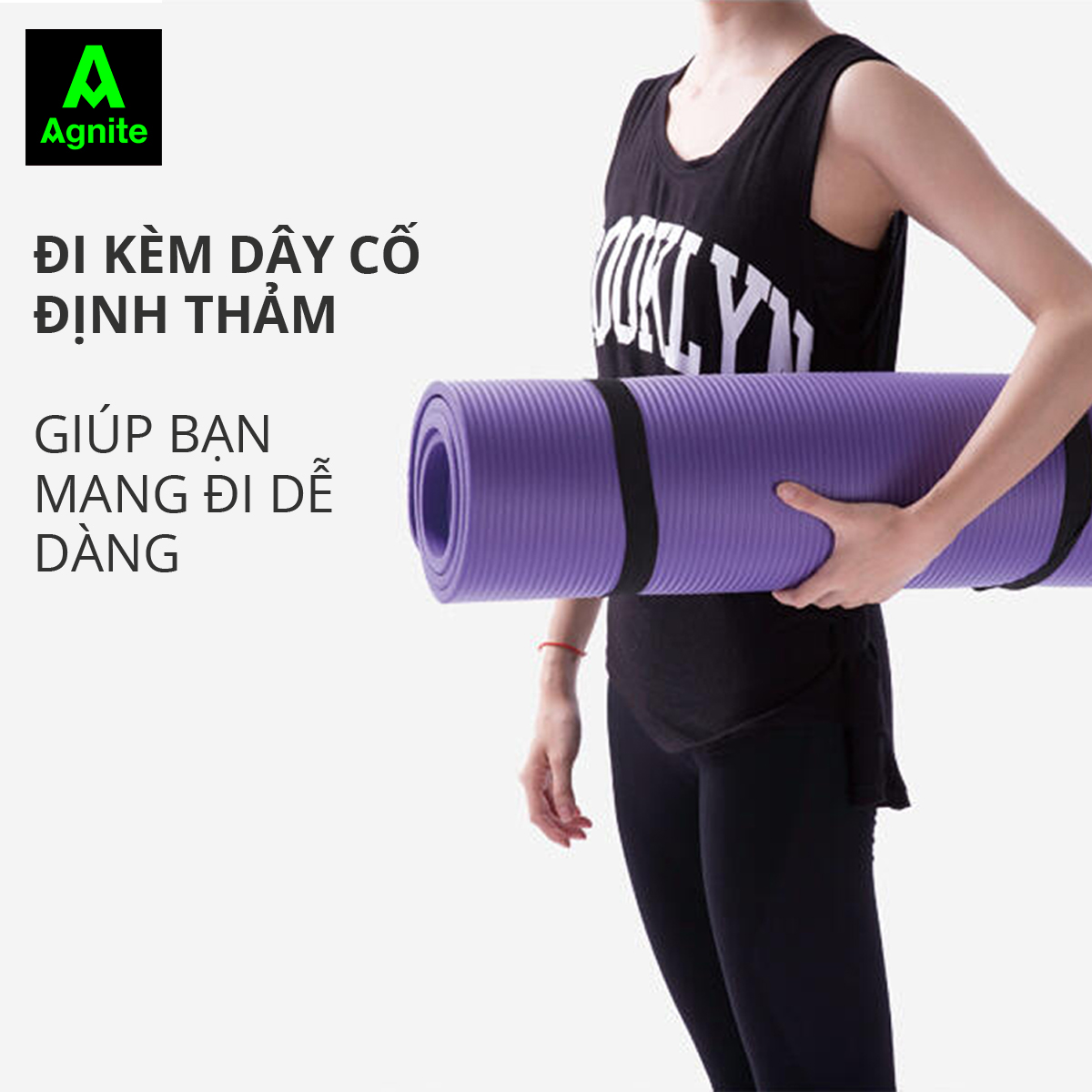 Thảm tập Yoga và GYM chuyên dụng dày 10mm kèm túi đựng Agnite - NBR nguyên khối, độ đài hồi tốt, chống lún - Chống trơn trượt, độ bám cao, ngăn ngừa hôi và ẩm mốc - Kèm dây buộc - Hàng chính hãng - EL108 / EL110