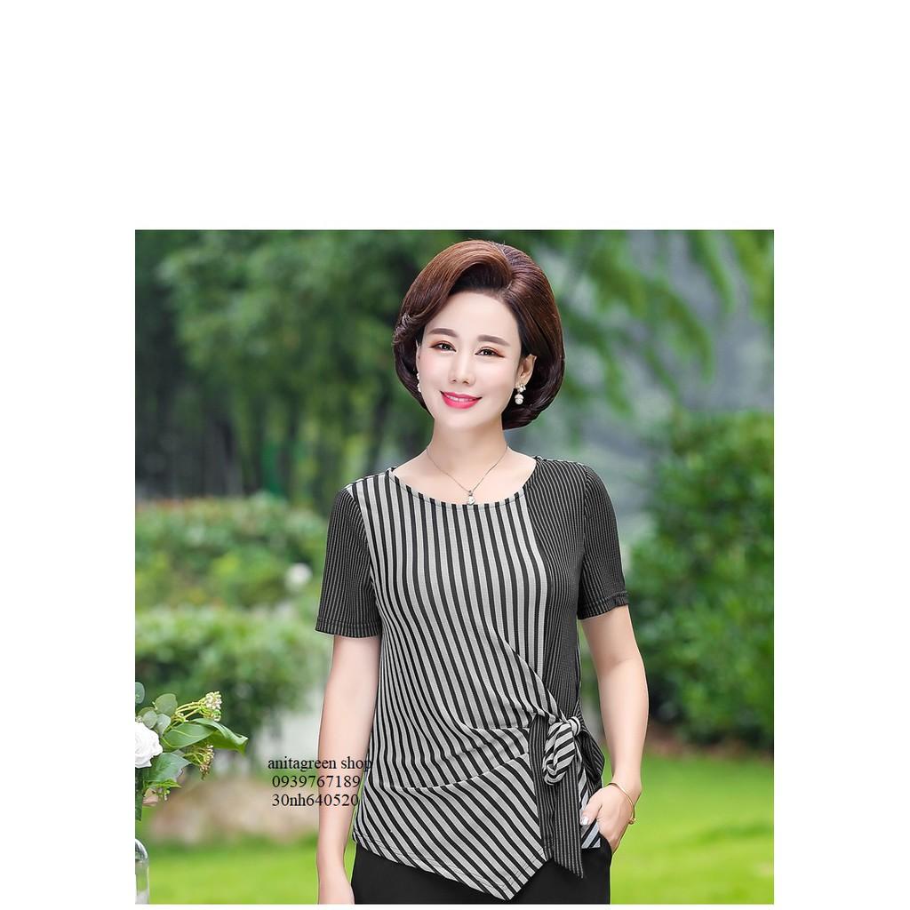 Nh640520-ÁO KIỂU KẺ SỌC THẮT NƠ EO