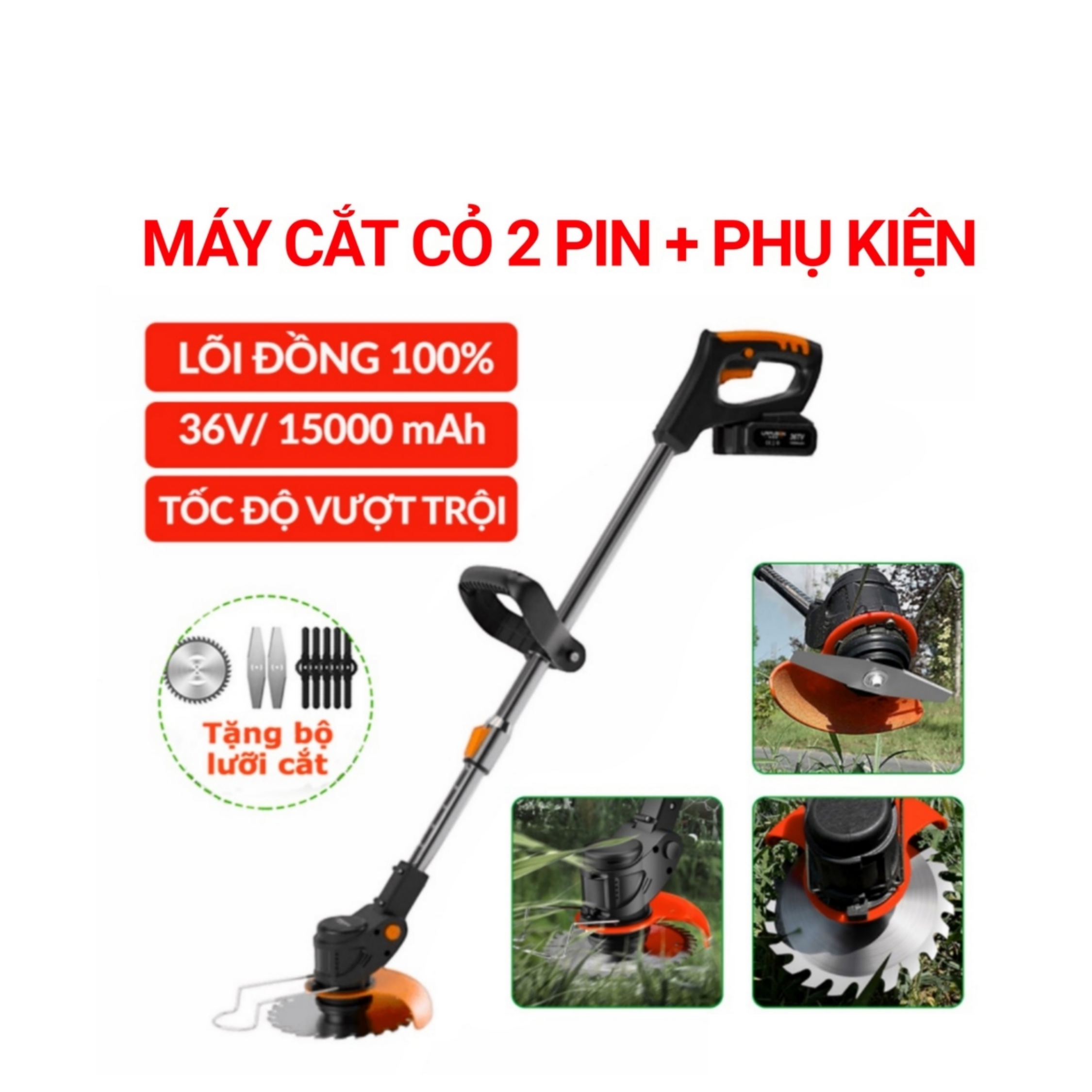 Máy Cắt Cỏ Pin LAPUSEN 1800w, Pin Khủng 25000mah , Bảo Hành 12 Tháng