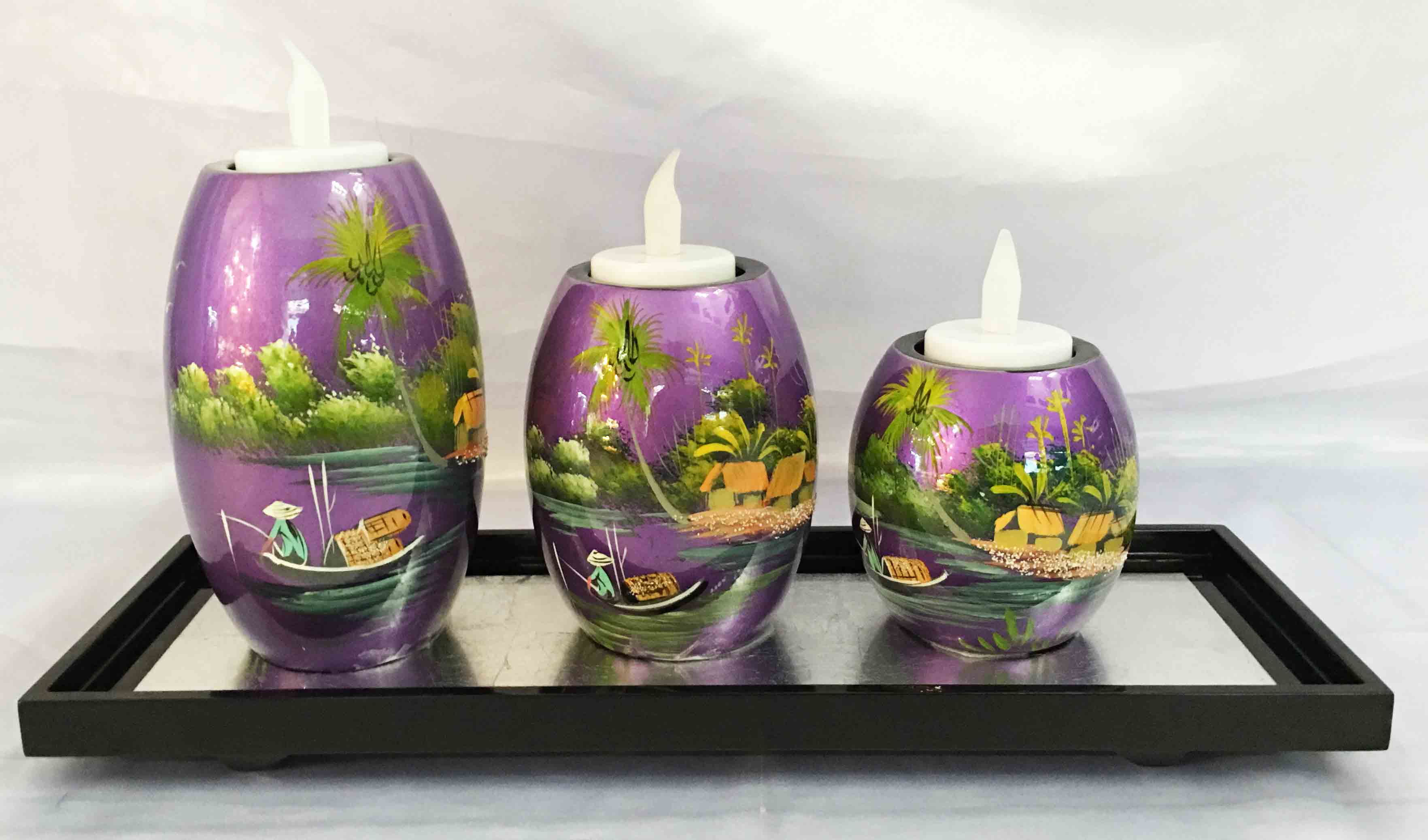 Chân nến cẩn trứng bộ 3 sơn mài