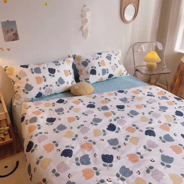 Set Cotton Living Hàng Nhập Khẩu Cao Cấp 4 Món Hoa Xanh