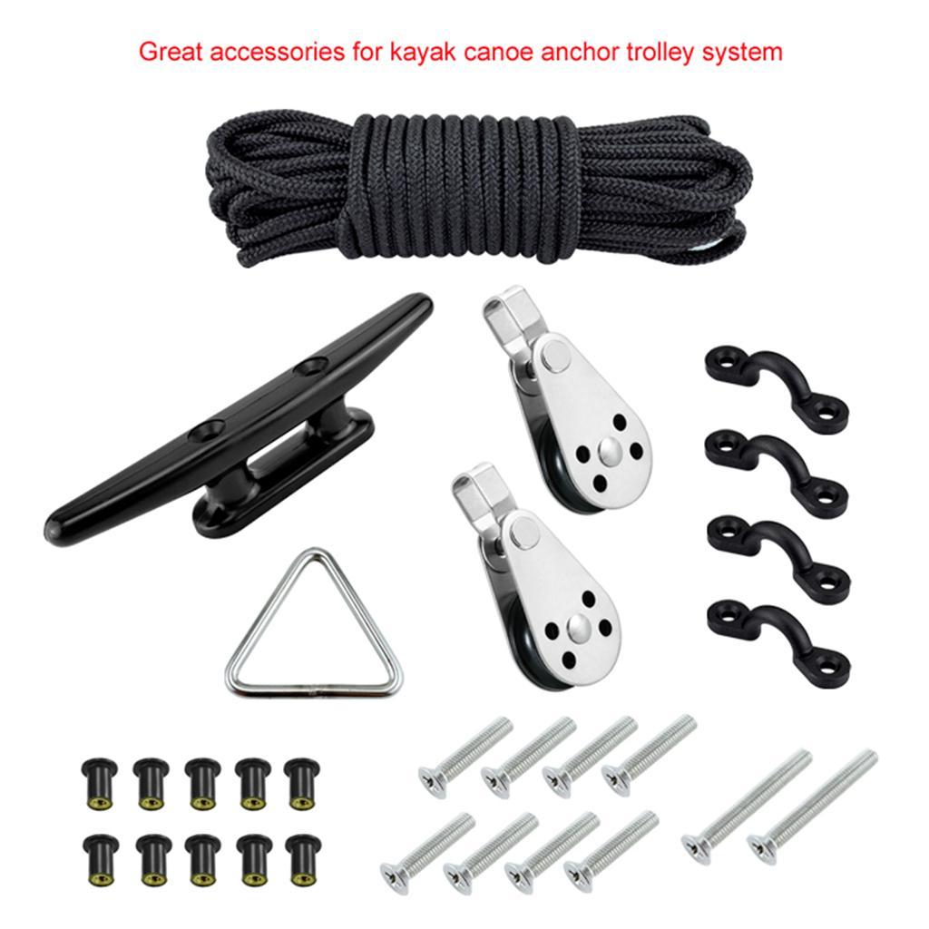 Kayak Accessories Canoe Anchor Trolley Kit with 30ft Rope for boat anchoring