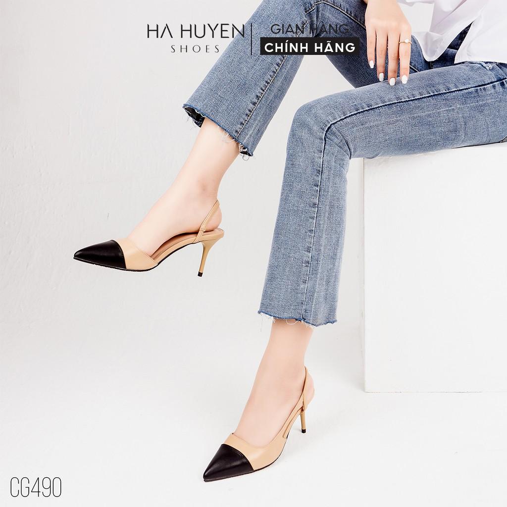 Giày cao gót nữ Hà Huyền Shoes mũi nhọn captoe quai đan hông chân gót nhọn 8 phân - CG490