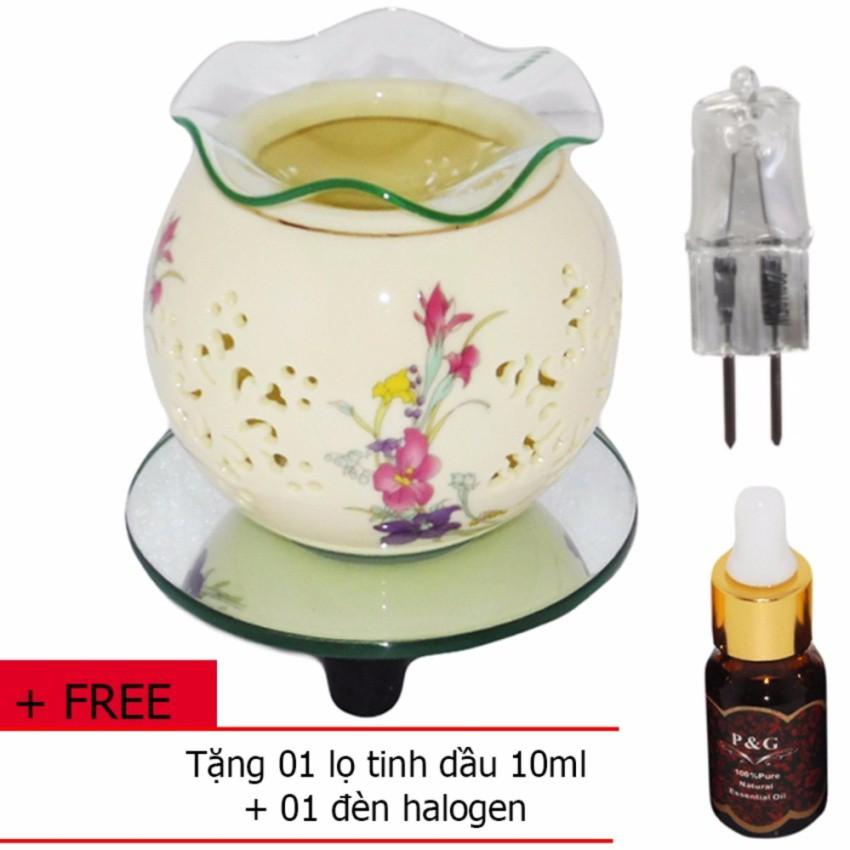 Đèn xông tinh dầu kiêm đèn ngủ bằng điện FL 01TT + tặng 01 lọ tinh dầu 10ml và 01 đèn halogen