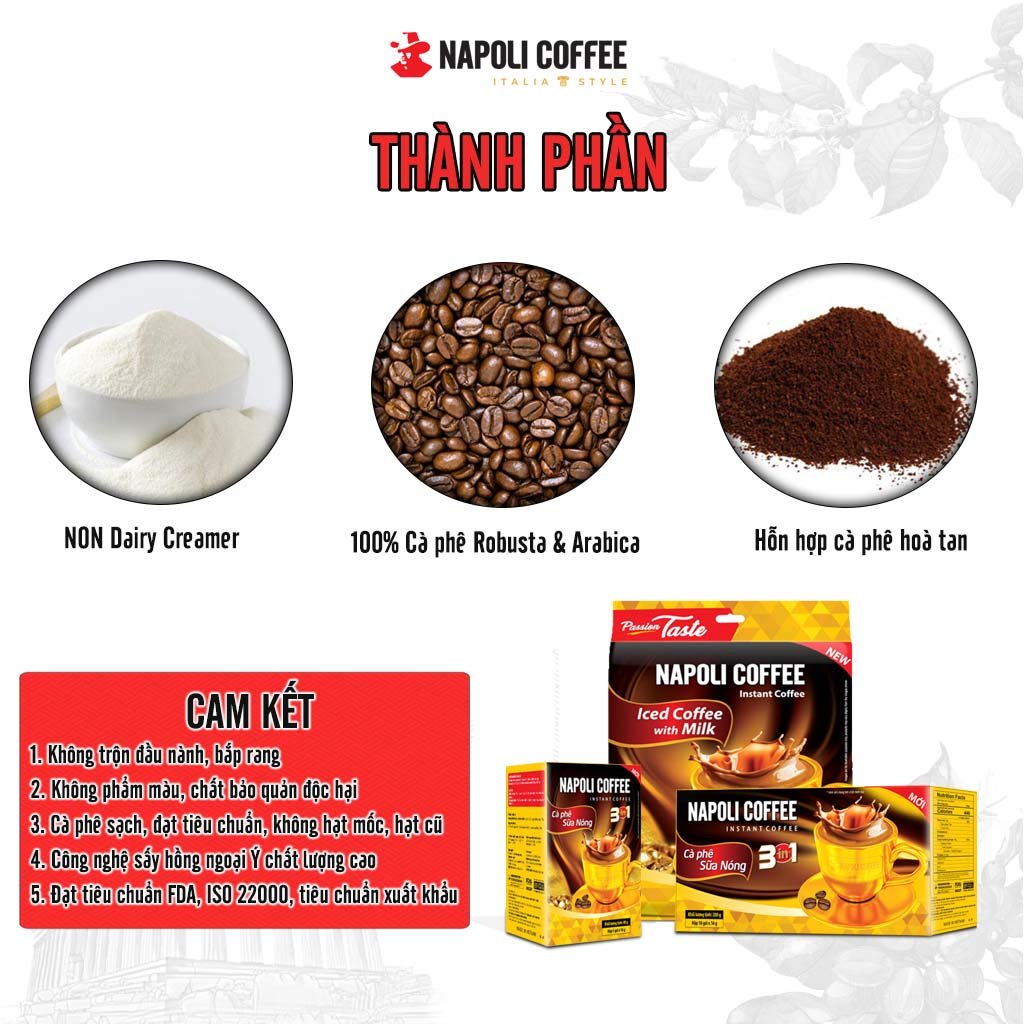 Cafe sữa nóng 3in1 Napoli Coffee 50 gói x 16g Cafe từ Arabica/Robusta hạt SẠCH Túi Lớn
