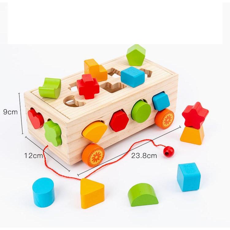 Đồ chơi Xe kéo thả hình khối và số đếm bằng gỗ loại đẹp cho bé
