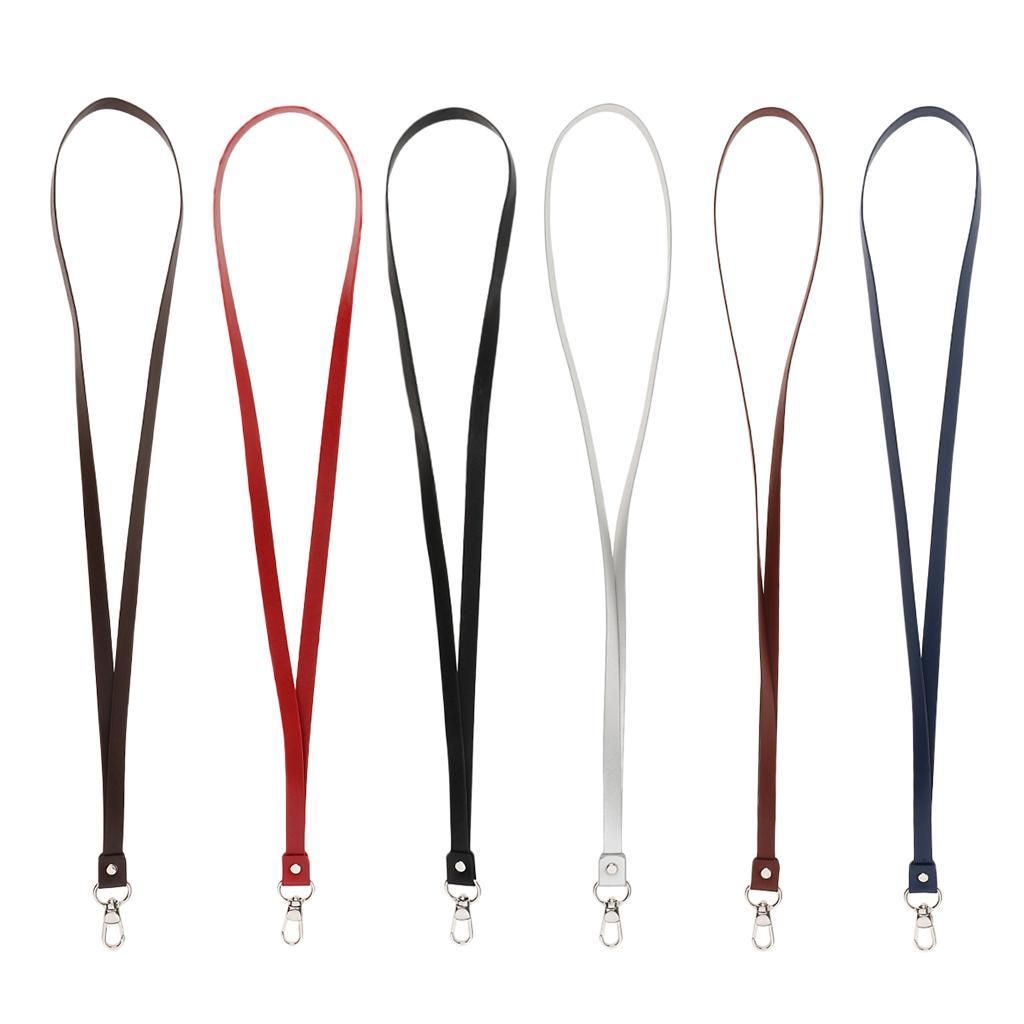 PU Leather Neck Strap Lanyard Metal Clips for ID Cards Badges Black