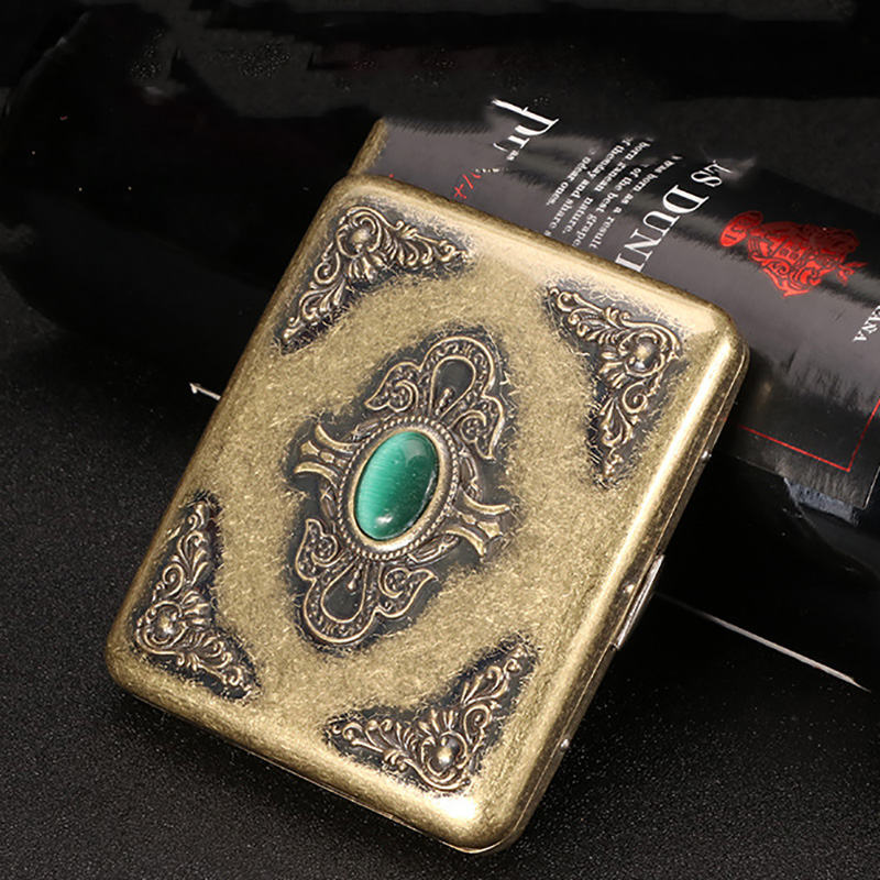 Hộp Đựng Thuốc 20Đ Lớn Ngắn Đính Ngọc Lục Thạch Cổ Điển