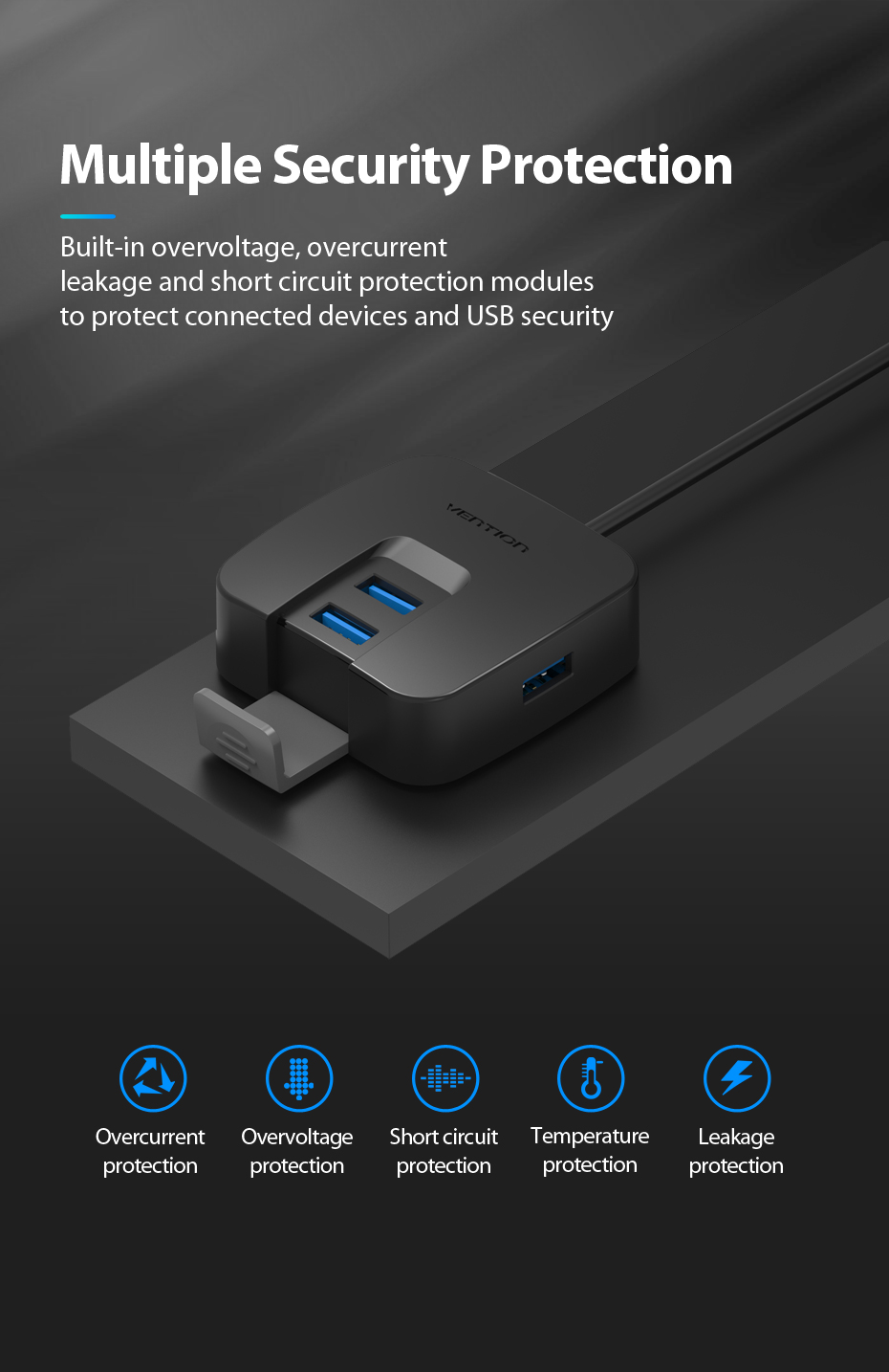 Bộ chia 4 cổng USB 3.0 Vention CHBBD - Hàng Chính Hãng