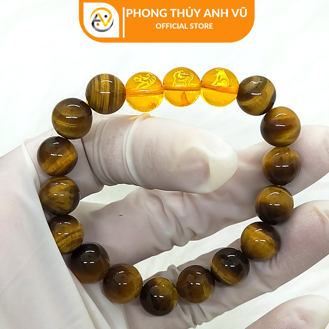Vòng phong thủy mệnh thổ dần ngọ tuất chất liệu mắt hổ vàng nâu tự nhiên - size 8 10 12ly cho nam nữ - may mắn tài lộc - Vòng Tam Hợp Anh Vũ