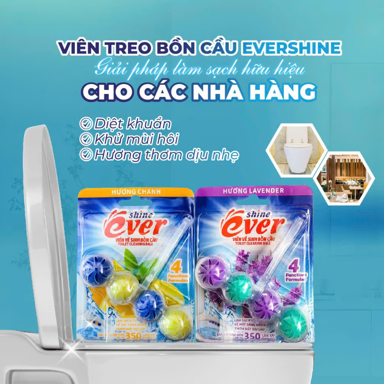 Combo 4 vỉ treo bồn cầu Evershine hương Chanh - TẶNG 1 vỉ treo hương Lavender