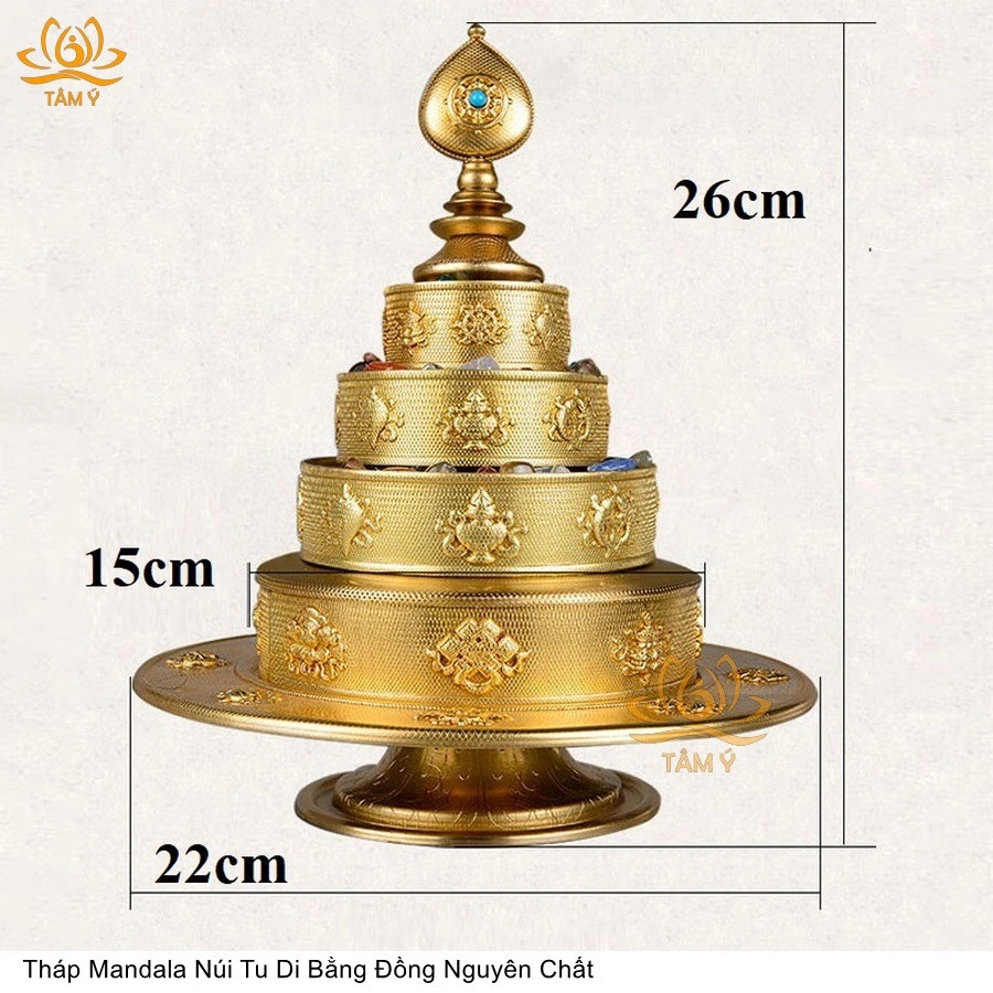 Tháp Mandala đồng nguyên chất MDL006 kim cương thừa, đồ thờ mật tông Tâm Ý