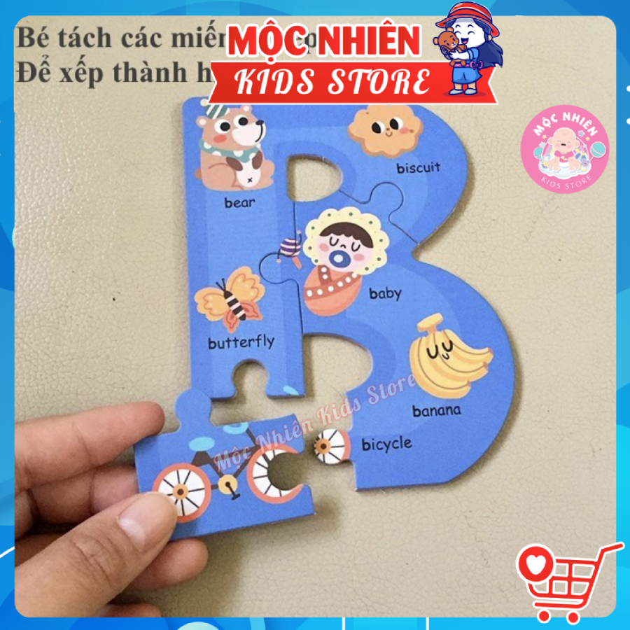 Bộ Xếp Hình Puzzle Chữ Cái và Số Đếm Bằng Gỗ Dành Cho Bé 2 Tuổi - Alphabet Puzzle